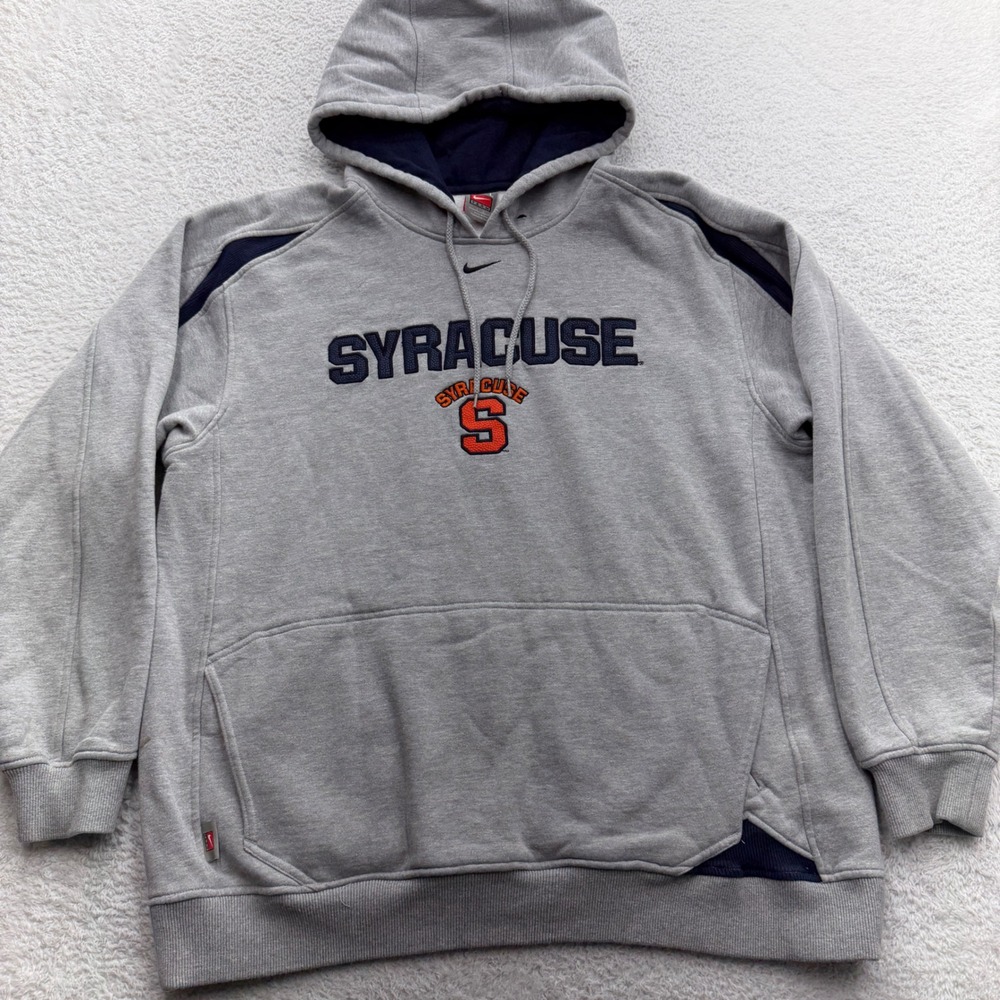 Y2K Nike Team Syracuse University Orange Hoodie Gray Navy Embroidered Mens L